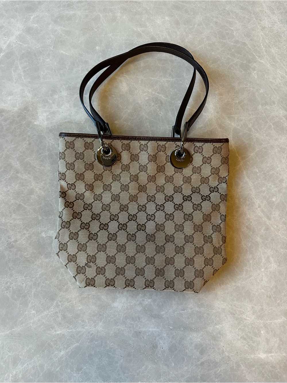 Gucci Beige and Brown Monogram Shoulder Bag